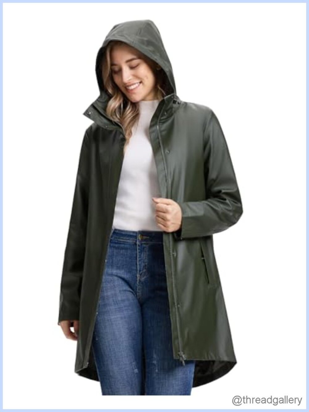 Women's Long Waterproof Raincoat PU Taped Seams Hooded Outdoor Jacket